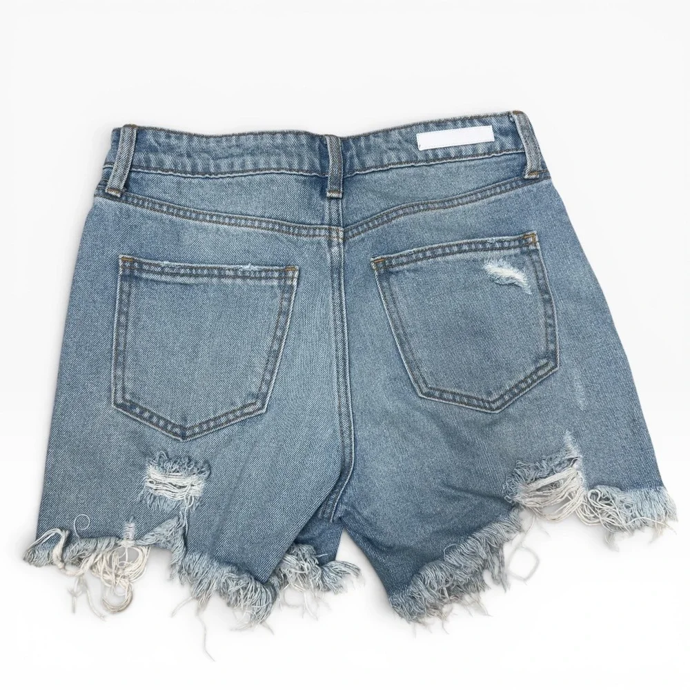 Cello Denim Shorts Womens Size S Light Wash Distressed Raw Hem High Rise